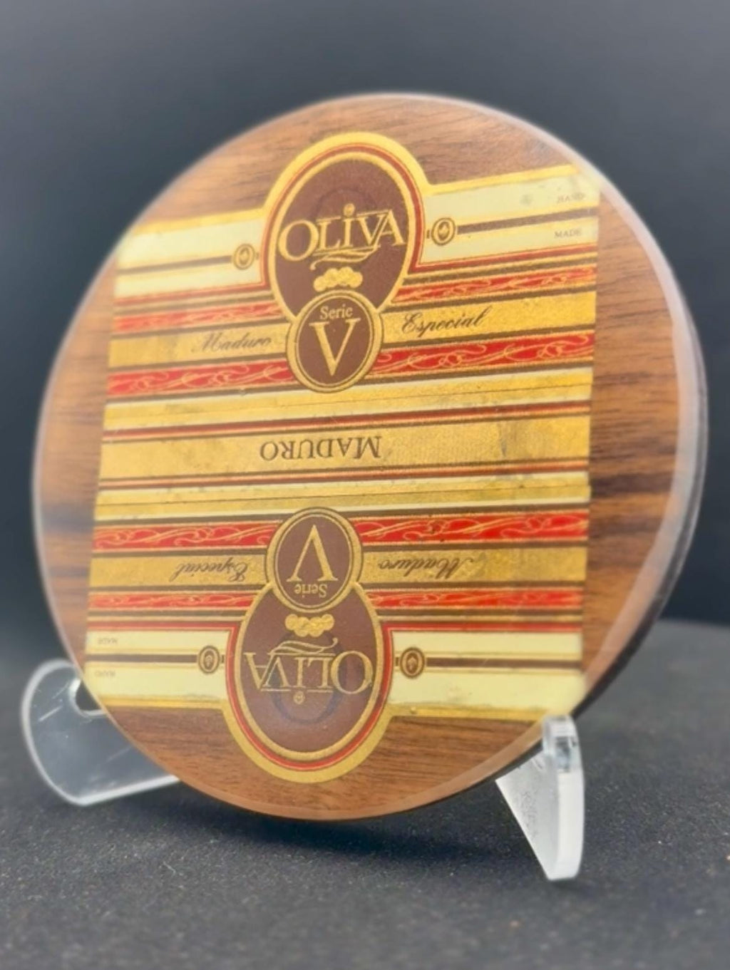 Oliva V Maduro Cigar Art Coasters | Luxury Walnut  | Vintage Box Art | Bourbon Bar