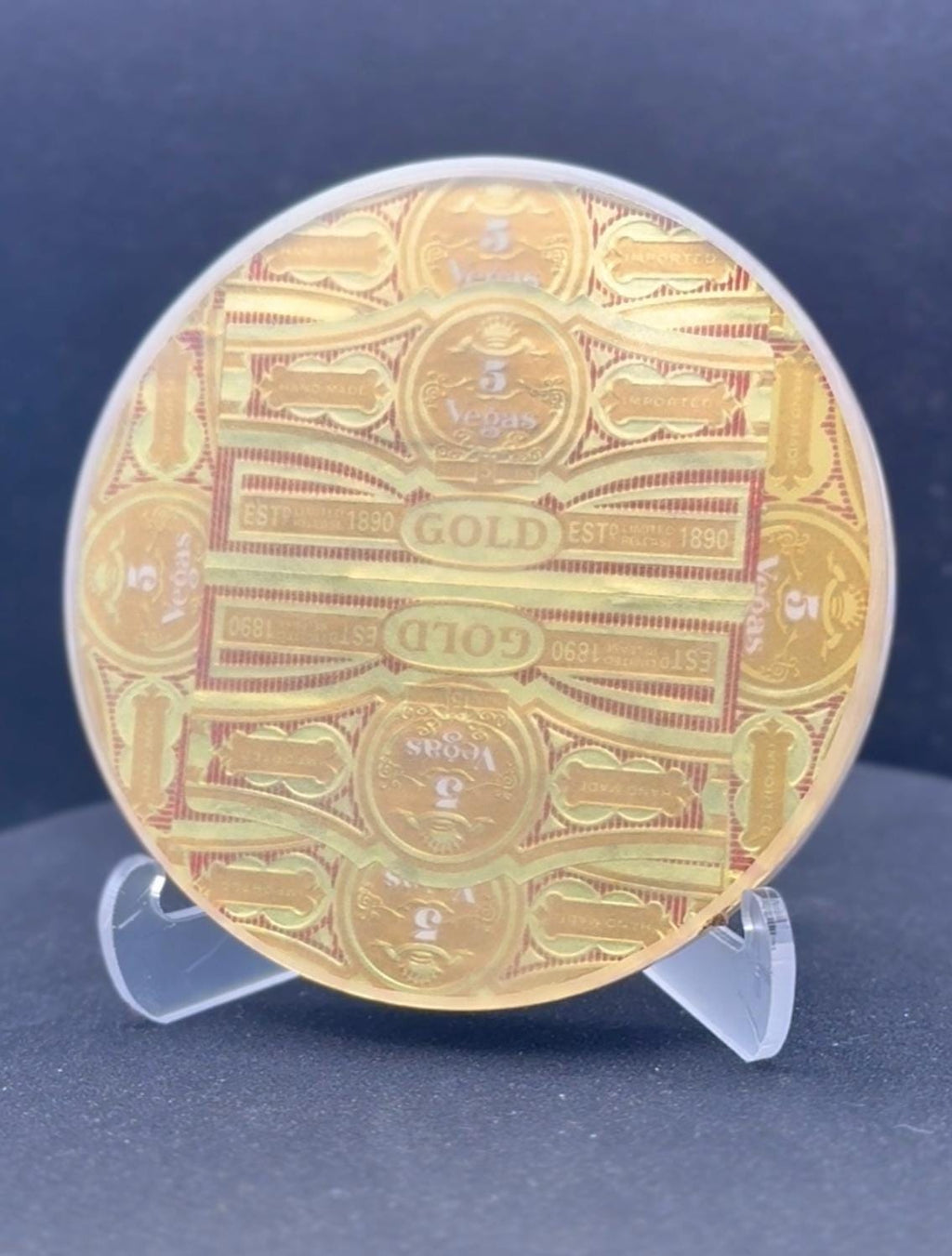 Vegas 5 Gold Cigar Art Coasters | Contemporary Cigar Artwork | Baltic Birch Wood | Man Cave