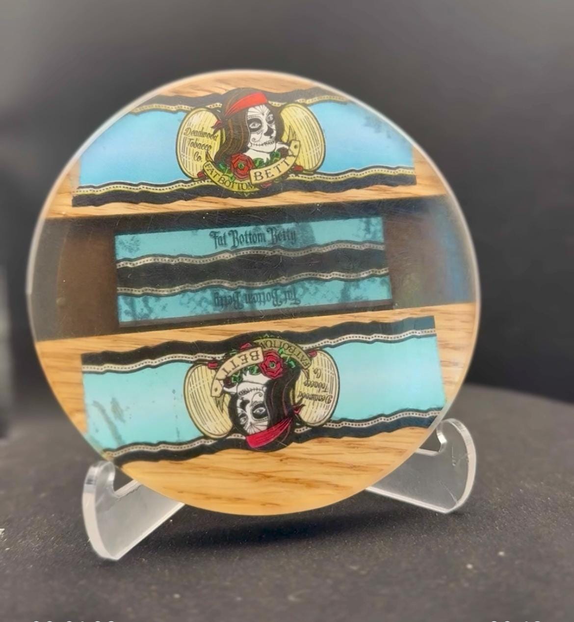 Fat Bottom Betty River Cigar Art Coasters | Contemporary Cigar Artwork | Walnut Wood Coaster